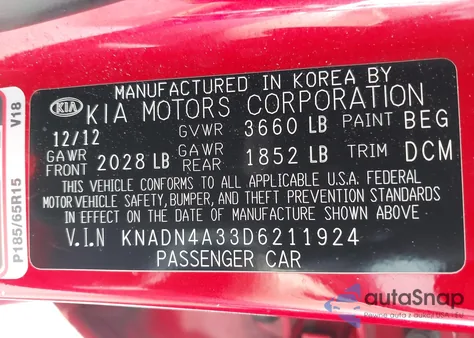 2013 Kia Rio Ex z USA, uszkodzony, nr VIN KNADN4A33D6211924